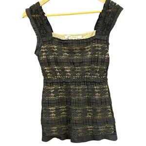 Y2K Max Studio Black Lace Floral Wide Strap Baby Doll Summer Tank Top Small